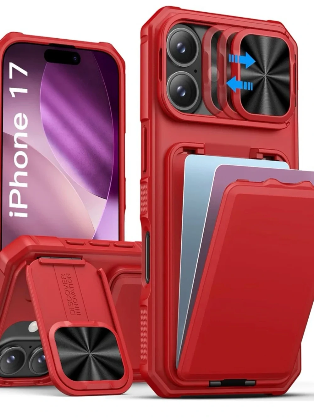 Apple iPhone 17 Red Camera-Slide Card Wallet Case